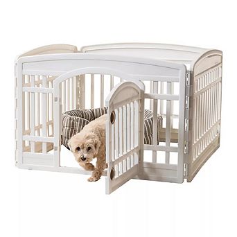IRIS 4 Panel 24H In Folding Exercise Enclosure Plastic Pet Playpen with Door, White