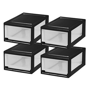 IRIS 6-qt Plastic Compact Stackable Storage Drawers, Black, 4 pk