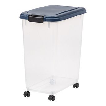 IRIS 40 Lbs / 45-qt Airtight Pet Food Storage Container with Attachable Casters, Navy