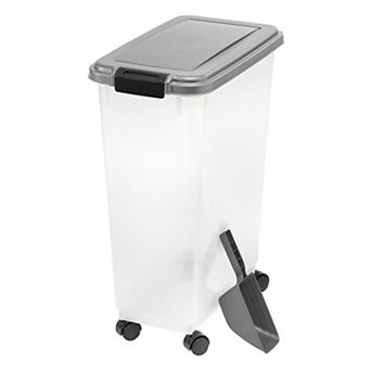 IRIS 35 Lbs/47-qt Airtight Pet Food Container with Casters and Scoops, Chrome