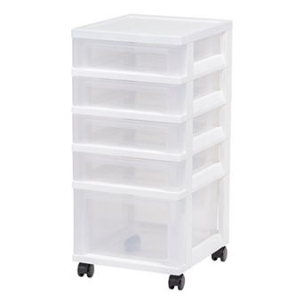 IRIS 5 Drawer Rolling Storage Cart with Organizer Top, White