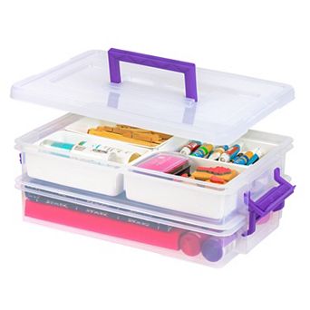 IRIS 9.4-qt 2 Layer Stack and Carry Storage Containers with Bulked-Up Lid and 4 Removable Dividers