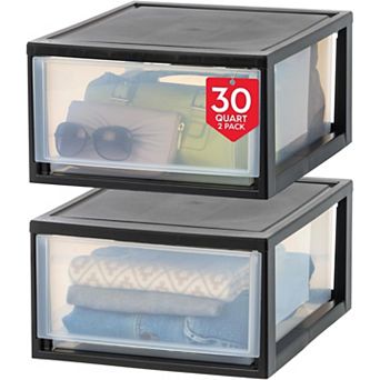 IRIS 30-qt Stackable Storage Drawer, Plastic Drawer Organizer with Clear Doors for Pantry, Bedroom,