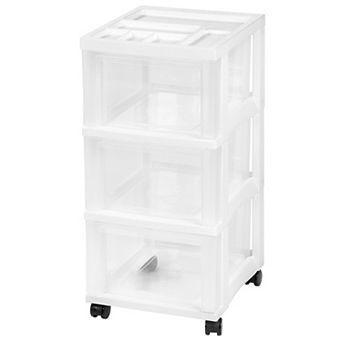 IRIS 3-Drawer Storage Cart with Organizer Top with Wheels, Plastic, White