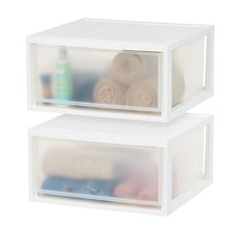 IRIS 47-qt Extra-Large Stackable Storage Drawer Plastic Drawer Organizer with Clear Doors, White