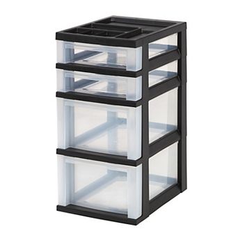 IRIS 4 Drawer Rolling Storage Cart with Organizer Top, Black