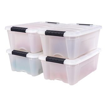IRIS 13-qt Stackable Plastic Storage Bins with Lids- discrete- Pearl, 4 pk