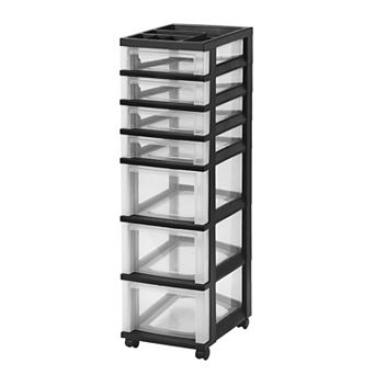 IRIS 7 Drawer Rolling Storage Cart with Organizer Top, Black