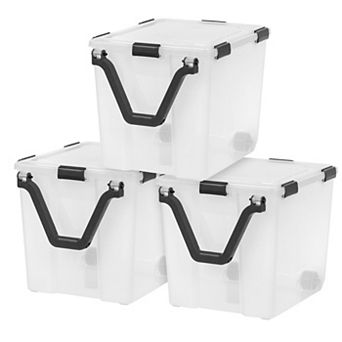 IRIS 106-qt Wheeled Plastic Storage Bin with Seal Latching Lid and 6 Buckles, Pull Handle, 3 pk