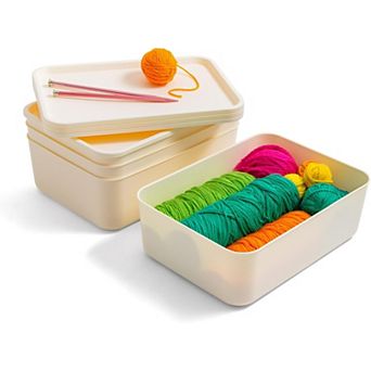 IRIS Plastic Modular Basket Bin & Lid, Medium, Stackable Lidded Storage Organizer Bins