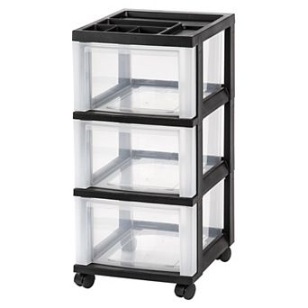 IRIS Medium 3 Drawer Cart with Organizer Top, Black