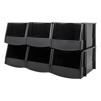 IRIS Jumbo Plastic Open Front Stackable Storage Bin, Black, 6 pk