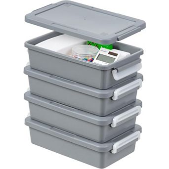 IRIS 2.7-qt Plastic Storage Bins with Lids, Secure Latch, Gray, 4 pk