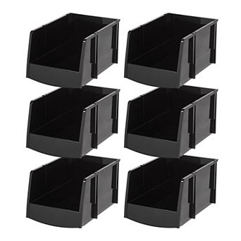 IRIS Jumbo Plastic Open Front Stackable Storage Bins, Black, 6 pk