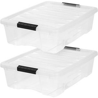 IRIS 27-qt Stackable Plastic Storage Bins with Lids, Pearl, 2 pk