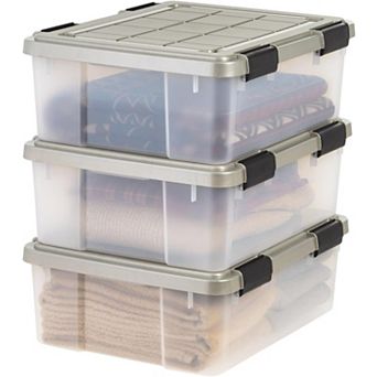 IRIS 27-qt Storage Bins with Gasket Seal Lid, Clear/Chrome, 3 pk