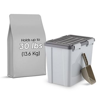 IRIS 30 Lbs/32-qt Dog Food Storage Container with 2 cup Scoops, Gasket Seal Lid, Gray/Dark Gray