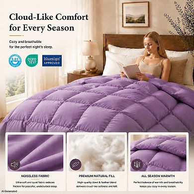 Unikome Goose Feather Fiber Comforter, All Season Fluffy Comforter with Noiseless Shell