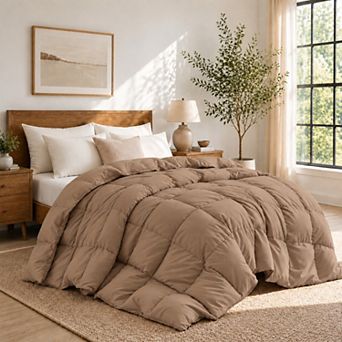 Unikome Goose Feather Fiber Comforter, All Season Fluffy Comforter with Noiseless Shell