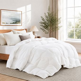 Unikome Goose Feather Fiber Comforter, All Season Fluffy Comforter with Noiseless Shell