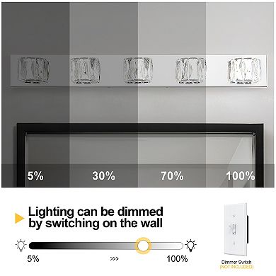 Crystal Elegant Chrome Metal Bathroom Vanity Light Clear Crystal Shades for Bedroom, or Hallway