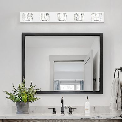 Crystal Elegant Chrome Metal Bathroom Vanity Light Clear Crystal Shades for Bedroom, or Hallway