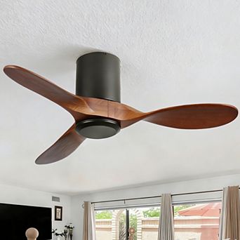 42" Modern Black 3 Wood Blades Flush Mount Standard Ceiling Fan with DC Motor and Remote