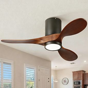 42" Modern Black 3 Wood Blades Flush Mount Standard Ceiling Fan with Integrated LED and Remote