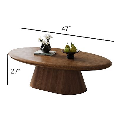 Oval Walnut Coffee Table, Solid Conical Base Modern Living Room Table