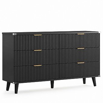 Gikpal 6 Drawer Dresser, Fluted 53.2" Modern Wooden Dresser for Bedroom, Living Room