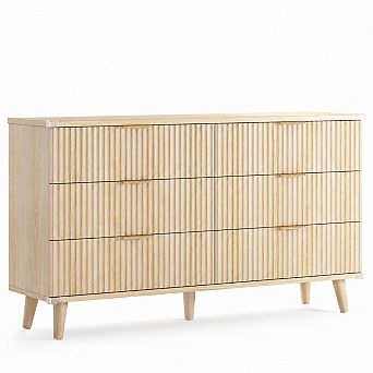 Gikpal 6 Drawer Dresser, Fluted 53.2" Modern Wooden Dresser for Bedroom, Living Room