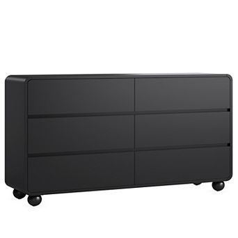 Gikpal 6 Drawer Dresser for Bedroom, 53" Wide Modern Curved Chest of Drawers, Wooden