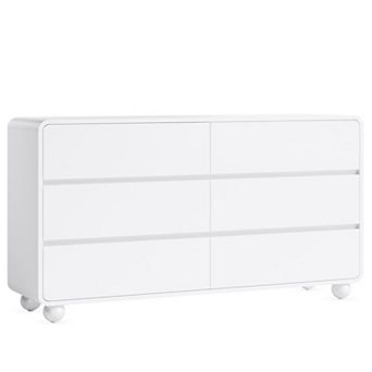 Gikpal 6 Drawer Dresser for Bedroom, 53" Wide Modern Curved Chest of Drawers, Wooden