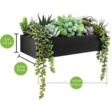 Artificial Succulent Arrangement in Wooden Box, Faux Centerpiece Decor