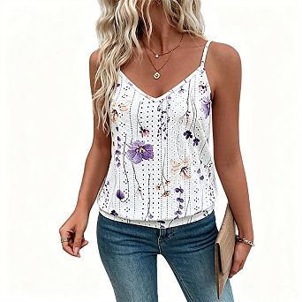 Women's Printed Camisole Tank Top, Summer Sleeveless Blouse,Casual Spaghetti Strap Vest,Layering Top