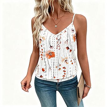 Women's Printed Camisole Tank Top, Summer Sleeveless Blouse,Casual Spaghetti Strap Vest,Layering Top