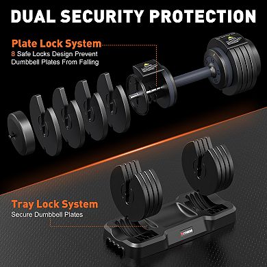 GIKPAL 5 in 1 Adjustable Dumbbell, 1 Sec Fast Change, Anti-Slip Handle, 5 Weights