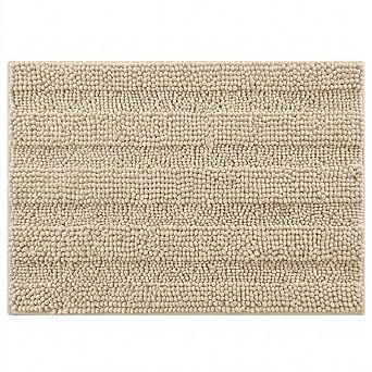 Striped Chenille Bathroom Rug, Thick Absorbent, Non-Slip Rubber Backing
