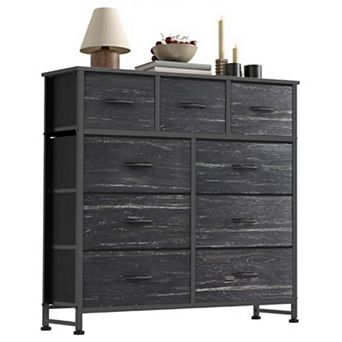 YIORTWO Fabric Dresser Tower with Wooden Top, 9-Drawer Tall Storage for Home