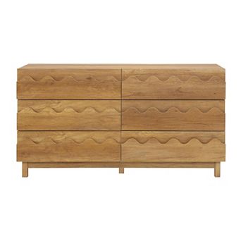 Modern 6-Drawer Dresser 60"L x 18"W x 33"H with Wood Legs