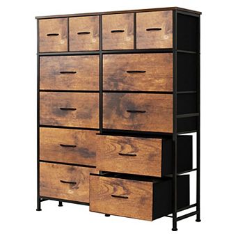 YIORTWO Fabric Dresser Storage Cabinet with Wooden Top, 12-Drawer Organizer for Home