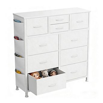 YIORTWO Fabric Dresser with Wood Top, 10-Drawer Storage Cabinet with Side Pocket & Hooks