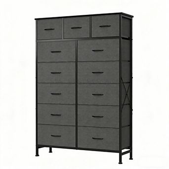 YIORTWO Fabric Drawer Storage Tower with Wooden Top, 13-Drawer Tall Organizer