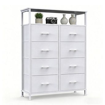 YIORTWO Fabric Dresser with Open Shelf, 8-Drawer Storage Cabinet for Bedroom or Living Room