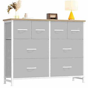 YIORTWO Fabric Dresser with Wooden Top, 8-Drawer Storage Cabinet for Bedroom or Closet