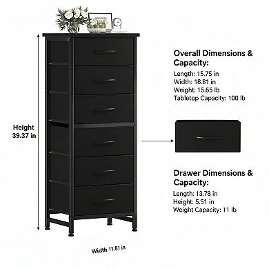 YIORTWO 6-Drawer Fabric Storage Tower with Wooden Top, Vertical Organizer for Small Spaces