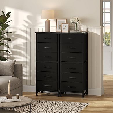 YIORTWO 6-Drawer Fabric Storage Tower with Wooden Top, Vertical Organizer for Small Spaces