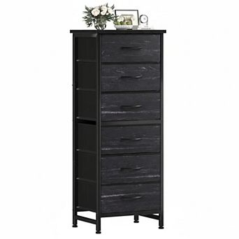 YIORTWO 6-Drawer Fabric Storage Tower with Wooden Top, Vertical Organizer for Small Spaces