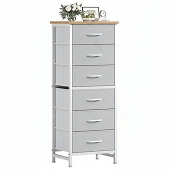 YIORTWO 6-Drawer Fabric Storage Tower with Wooden Top, Vertical Organizer for Small Spaces
