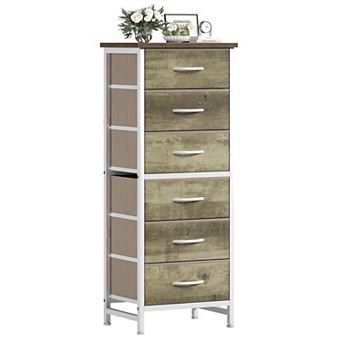YIORTWO 6-Drawer Fabric Storage Tower with Wooden Top, Vertical Organizer for Small Spaces